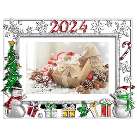 LARAINE Picture Photo Frame 4x6 Metal 2024 Christmas High Definition Glass Display Pictures for Tabletop Home Decorative Holiday Gift (Silver (2024)) Cover