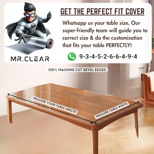 Image of MR.CLEAR Transparent Table Cover | 4 & 6 Seater Waterproof Table Cloth | Office & Home Dining Tables Top PVC Clear Protector | Thick & Water Proof (1mm) (38 x 64 Inch)