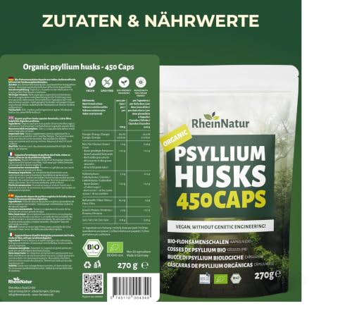 RheinNatur Bio Flohsamenschalen Kapseln - 450 Stk hochdosiert (3.000 mg je Portion) - Hergestellt in DE - Psyllium Husk Ballaststoffe… – Ansicht 6