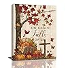 Maple leaf fall wall art pictures autumn leaves wall decor pumpkins canvas painting home modern artwork decorations framed for bathroom living room bedroom 12 x 16 inch  urban country home decor