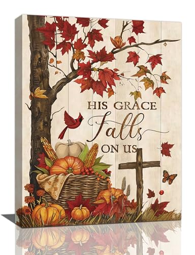 Maple Leaf Fall Wall Art Pictures Autumn Leaves Wall Decor Pumpkins Canvas Painting Home Modern Artwork Decorations Framed for Bathroom Living Room Bedroom 12 x 16 inch