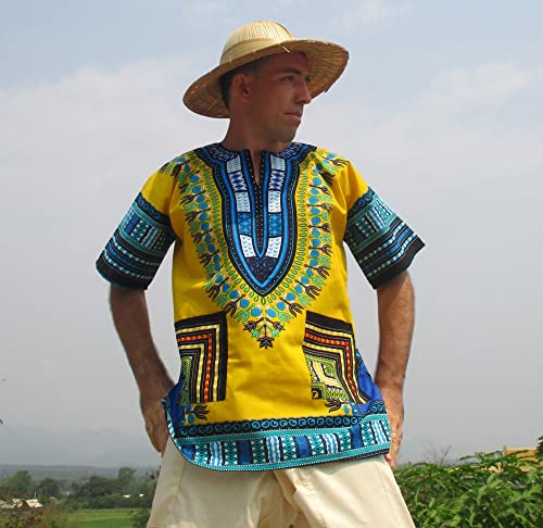 Image of Raan Pah Muang RaanPahMuang Unisex African Bright Dashiki Cotton Shirt Variety Colors