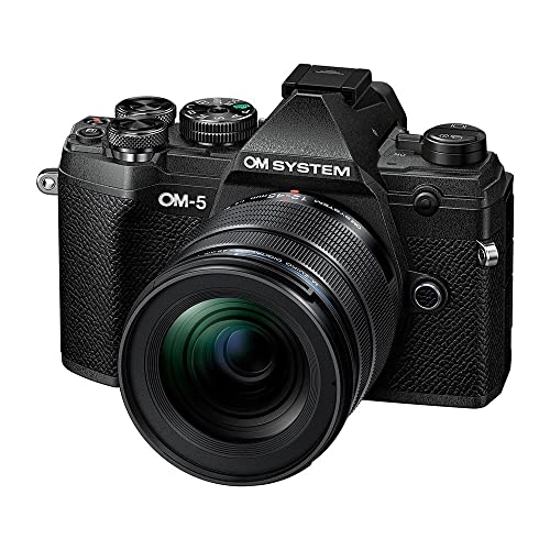 Fotocamera OM SYSTEM OM-5 con sistema Micro Quattro Terzi, incl. obiettivo M.Zuiko Digital ED 12-45mm PRO, sensore Live MOS da 20MP, stabilizzazione dell'immagine a 5 assi migliorata, IP53, nero/nero
