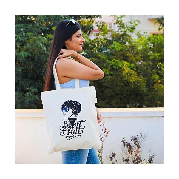 Canvas Tote Bag for Women | Printed Multipurpose Cotton Bags | Cute Hand Bag for Girls (Born Chill, Born Chill) - Image 5