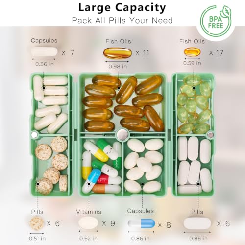 Image of FYY Travel Pill Organizer, Small Pill Box Medicine Case-2pcs Green