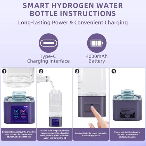 BESTING Hydrogen Water Bottle Deluxe Version, Up to 9000ppb Concentration, Upgrade Smart Touchscreen Control SPE Hydrogen Generator with LED Display Portable Hydrogen Water Machine - Image 5