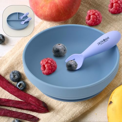 Image of Baby Weaning Spoon & Fork Set, Chewable Silicone Utensils for Training Infants, Baby Led Self Feeding, 6 M+| Gum Friendly, BPA Free, Dishwasher Safe, Unbreakable, 1 Pair, Purple