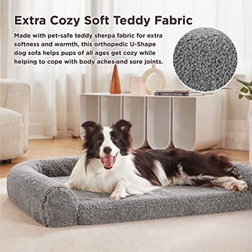 Lesure Memory Foam Dog Beds For Extra Large Dogs - Calming Dog Bed Orthopedic With Comfy Teddy Sherpa - Pet Bed Sofa With Certipur-Us® Certified Foam And Removable Washable Cover, Grey #TOP1