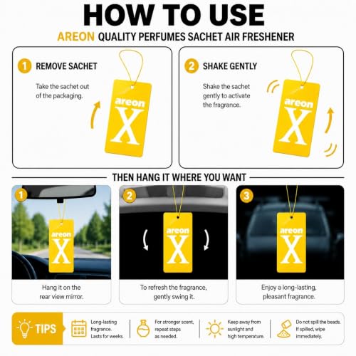 Image of AREON X Paradise Yellow Fresh Paper Hanging Car Air Freshener - Pack of 12