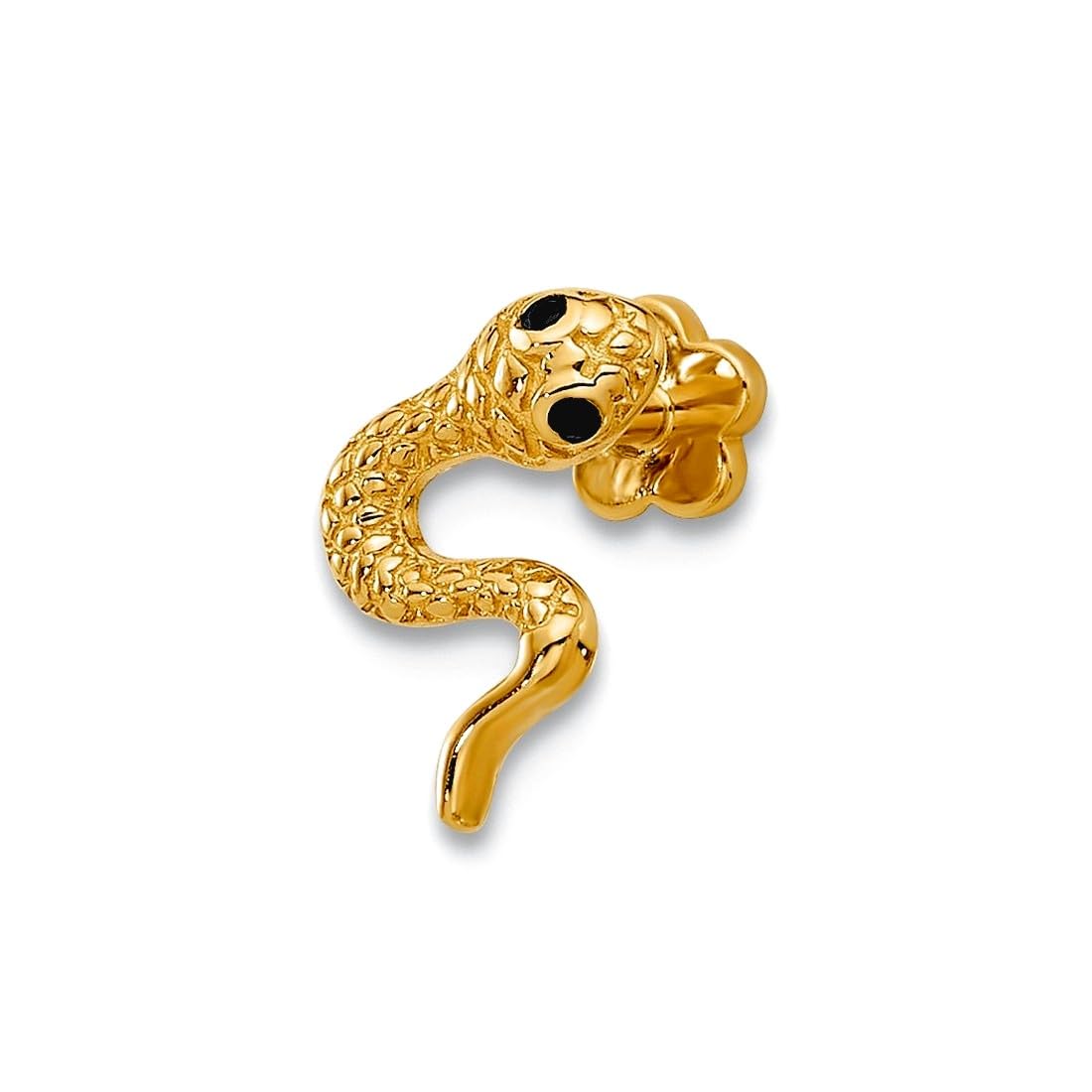 Körper-Piercing für Damen, 14 Karat massives Gelbgold, 18 Gauge, polierter schwarzer Zirkonia, simulierter Diamant, Schlangen-Knorpel, Körperschmuck