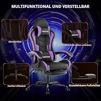 Gaming Stuhl mit Fußstütze, Ergonomischer Gaming-Stuhl, Computerstuhl mit Lendenwirbelstütze, Kopfstütze, Computerstuhl höhenverstellbar mit 360° drehbarem Sitz für Büro oder Gaming – Ansicht 7