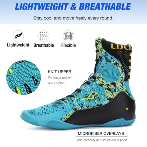 Image of Mens Boxing Shoes High Top Lightweight Breathable Boxing Boots with Ankle Support for Training and Sparring LS198