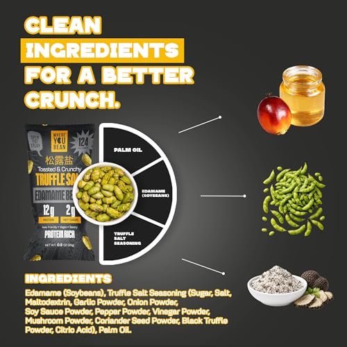 Image of Where You Bean Edamame Beans Snack (Truffle Salt) - Crunchy and Dry Roasted Edamame Beans - High Protein Snacks, Keto and Vegan Healthy Snacks for Adults & Low Carb Asian Snack 0.9 oz (Pack of 8)