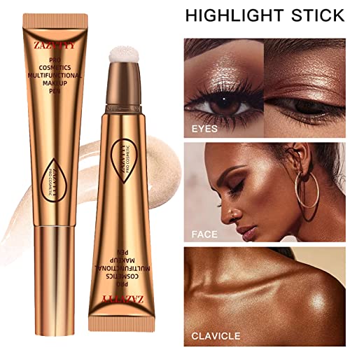 Highlighter Beauty Wand, Shimmer Liquid Face Highlighter, Smooth Creamy Liquid Highlighter Stick With Soft Cushion Applicator Long Lasting & Waterproof Blendable Natural Face Blush Makeup Pen, 0.53Oz (04#) #TOP3