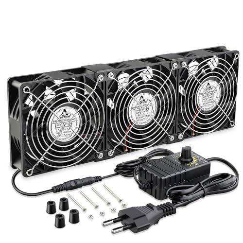 Ventola AC 230 V alimentata da 120 mm con doppio cuscinetto a sfera, la ventola da 230 V e 120 mm ha una lunga di 50.000 ore a 25 ℃. Abbiamo collegato questa ventola da 3 x 120 mm con speciali fibbie e viti, griglia metallica su entrambi i lati dei ventilatori, così l'acquirente può utilizzare questo elemento di collegamento in modo sicuro.