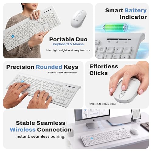 Image of EVM Wireless Keyboard Mouse Combo with USB Nano Receiver | Full-Size 105-Key Keyboard | 10m Wireless Range | DPI Adjustable Optical Mouse | for Laptop, Desktop & Mac | (WLK-018 & EWLM-450-White)