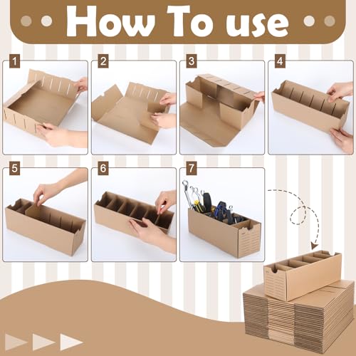 Image of Teenyyou 30 Sets Cardboard Parts Bins Boxes Kraft Cardboard Storage Bins with Dividers for Parts Shelves Stem Project Online Store Inventory Organized(Brown,12 x 4 x 4 Inches)