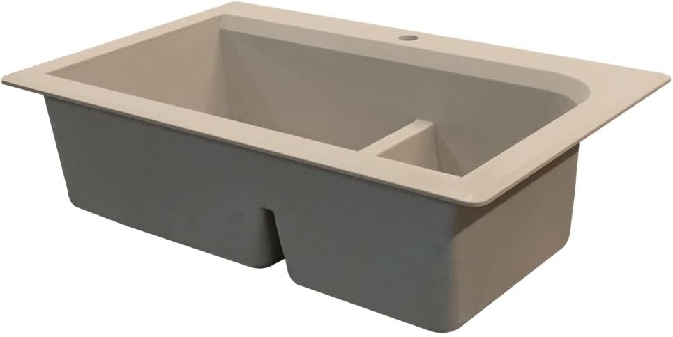 Best Deal Transolid RTDJ3322-16 Radius 33-in x 22-in x 9.5-in Granite 1-3/4 J-Shaped Double Drop-in Kitchen Sink with 1 Pre-Drilled Faucet Hole, Cafe Latte