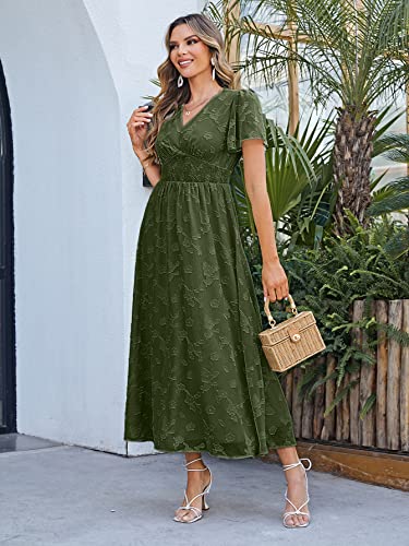 Image of Simplee Women's Boho Floral Maxi Dress Flowy Casual V Neck Short Sleeve Wedding Guest Holiday Beach Long Dress