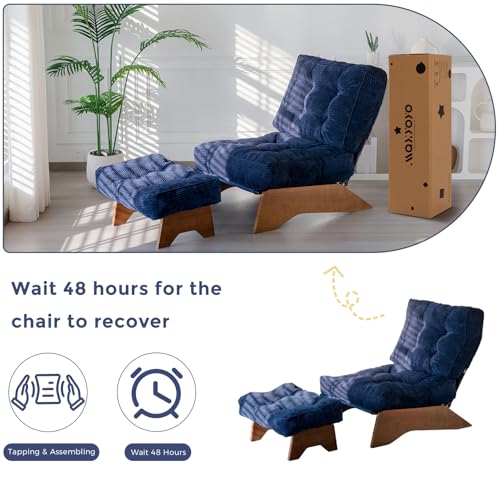 Image of MAXYOYO Accent Chair with Ottoman, Lounge Chair with Adjustable Backrest | Tufted Living Room Chair Upholstered Lounge Chair with Footrest Set, Modern Chair for Reading Room, Navy
