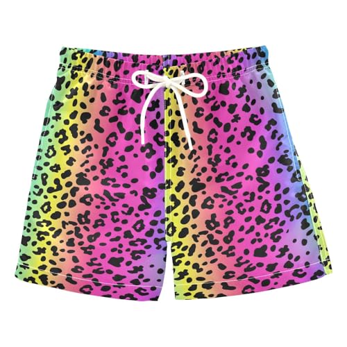 Boys Swim Trunks Leopard Skin Rainbow Beach Board Shorts Quick Dry Swimsuit Toddler Kid Teen