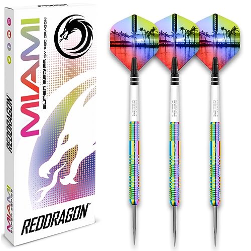 RED DRAGON Miami 26g Tungsten Darts Set, 85% Tungsten Barrels, Professional Steel Tip Dart with Flights & Shafts