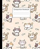  Composition Notebook: Blank Wide Ruled Notebook for School & University - Wide Lined Journal & Diary for Writing, Doodling & Notes - Cute Grumpy Kitty Cat Pattern
