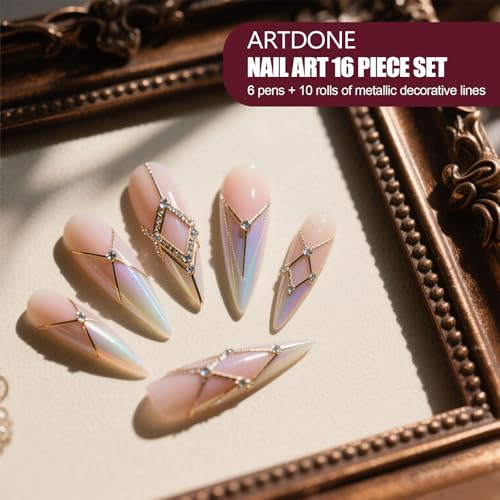 Image of Artdone Nail Striping Tape Lines Kit With Nail Art Pens Dotting Tools And Liner Brushes For Gel Polish Small Detail Drawing Design Paint