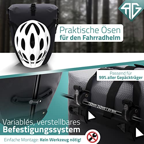RADGEIST Fahrradtasche für Gepäckträger - Tasche für Fahrrad Gepäckträger - Gepäckträgertasche wasserdicht & Umhängetasche - Radtasche mit Reflektoren (Schwarz 28L, Einzeln)