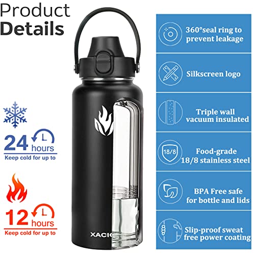 32Oz Water Bottle,Vacuum Insulated Stainless Steel Water Flask With Straw Lid Auto Spout Lid Sport Lid,Leak Proof,Double Walled Travel Drink Mug,Metal Canteen,Hot Cold Water Bottles #TOP3