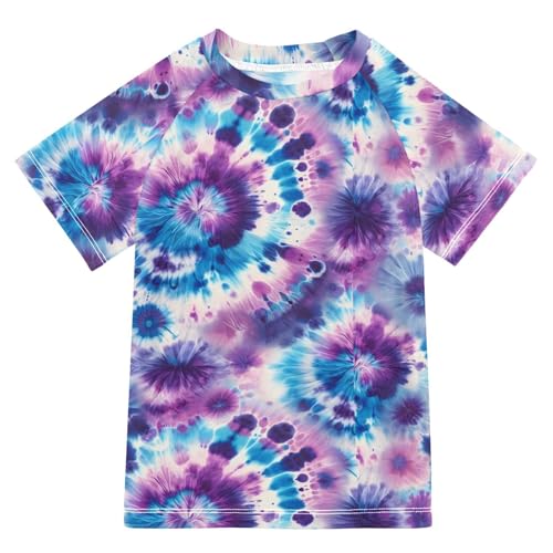 ALAZA Boys Swim Shirts Toddler Rash Guard Short Sleeve Rashguard Bacterial Colony Abstract UPF 50+ 11-12T