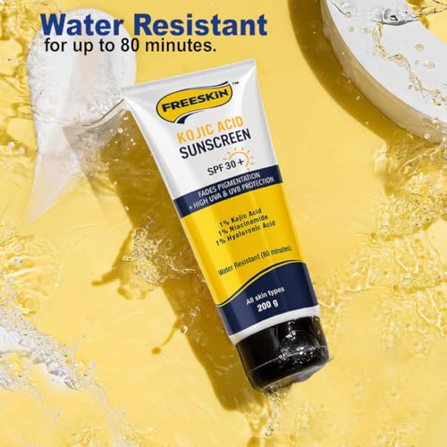 Image of Free Skin Kojic Acid Sunscreen SPF 30+ | Fades Pigmentation & Dark Spots | High UVA Protection | Enriched with 1% Kojic Acid, 1% Niacinamide & 1% Hyaluronic Acid | Suitable for All Skin Types | 200g
