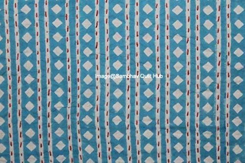 Indian Boho Kantha Hand Block Diamond Print Pure Cotton Bedspread Kantha Stitch Hippie Kantha Bed Spread Reversible Bedcover Throw Quilt (90X108 inch)