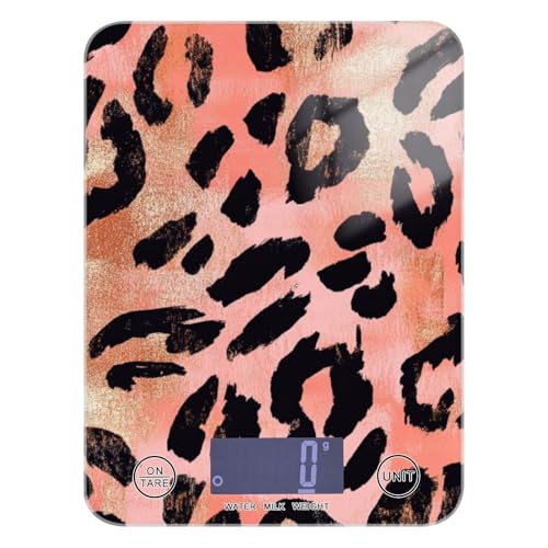 Báscula digital de alimentos con estampado de leopardo de oro rosa, fácil de limpiar, 11 libras/0.1 onzas, báscula de 5 kg/5 g para gramos, con 4 unidades para asar especias, bascula digital de peso