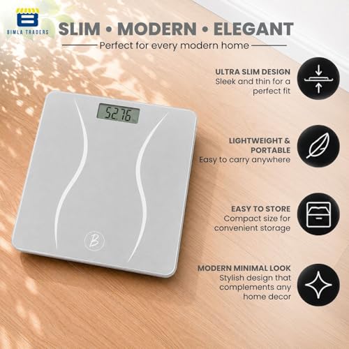 Image of Btag Premium Digital Body Weight Scale | 26x26 cm Wide Platform | Clear LCD Display | Anti-Skid Base | 180 kg Capacity S-Shape Design (White)