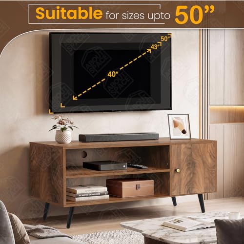 Image of ABOUT SPACE TV Unit - Engineered Wooden TV Stand Table with Cable Hole, Cabinet with Door, Adjustable Shelf for WiFi Router Stand for Living Room, Bedroom (Walnut- L 120 x B 40.5 x H 55 cm)