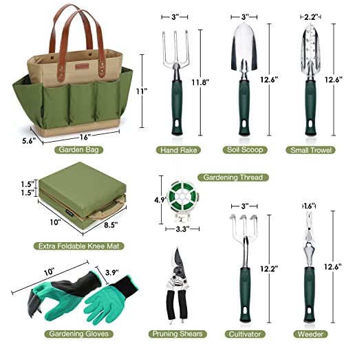 Garden-Tool-Tote-Solid-Bag-with-11-Piece-Hand-ToolsBest-Gardening-Gift-Set-Organizer-with-Vegetable-Garden-Tool-KitFree-Kneeler-PadDigging-Claw-Gloves-and-All-Necessary-Gardening-Accessories