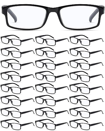 Yexiya 24 Pack Reading Glasses Bulk Adjustable Traditional Reading Glasses with Spring Hinge Non-Prescription for Men Women(1.5 Diopters,Black Frame)