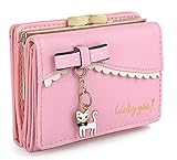 edfamily Womens Leather Cute Cat Bowknot Small Wallet Coins Purse Card Holder (Pink)