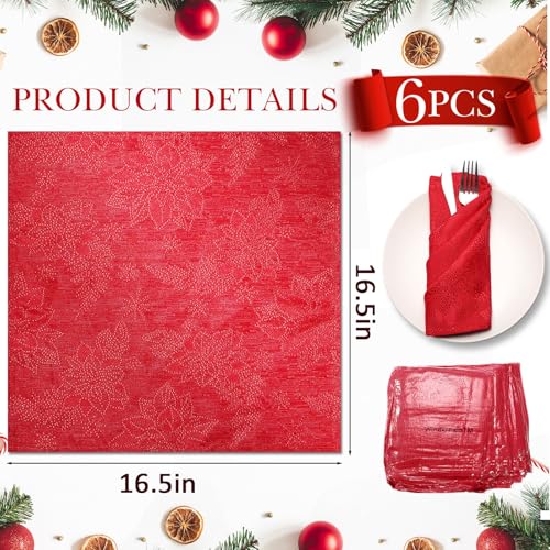 Servilletas de Tela Rojas Navidad Jacquard Floral 6 Unidades miniatura 2