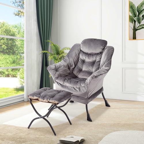 Sillón Lazy con Reposa Pies Plegable Gris Oscuro miniatura 2