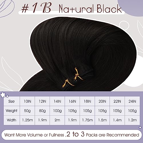 Image of Full Shine Sew In Hair Extensions Real Human Hair, Off Black 105G 16 Inch | Soft Real Hair Weft Extensions, Long Hair Length Enhancement, Natural Movement, Date Night, Event Styling