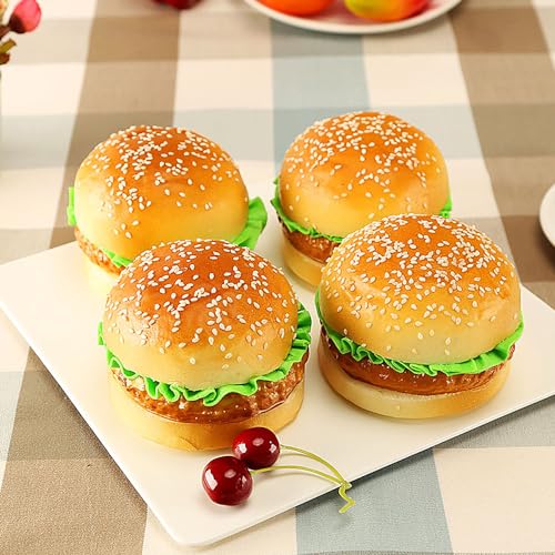 Mellsunny 4PCS Realistic Artificial Hamburger Lifelike Burger Fake Food Bread Model Photography Prop for Home Kitchen Shop Party Display Decoration