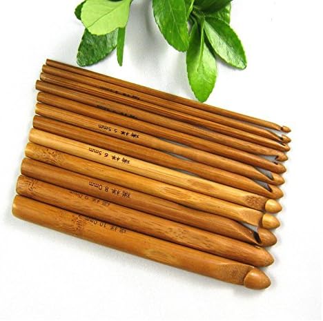 Crochet Hooks Set Bamboo Handle Vintage 12 Pcs Sweater Knitting Circular Smooth Weave Craft Needle 12 Size