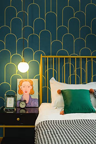 Yasinet Peel And Stick Wallpaper Green And Gold Geometric Wallpaper Removable Modern Stripe Contact Paper Self-Adhesive Waterproof Wallpaper Decorative For Walls Cabinet Vinyl Film 197" X 17.3" #TOP6