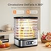YASHE Essiccatore Alimentare 8 Vassoi, Tempo e Temperatura Regolabili 72H, Include Griglie a Rete, Vassoio per Rotoli di Frutta e Pinza Inox per Jerky, Frutta, Carne, Verdure, Erbe, Senza BPA