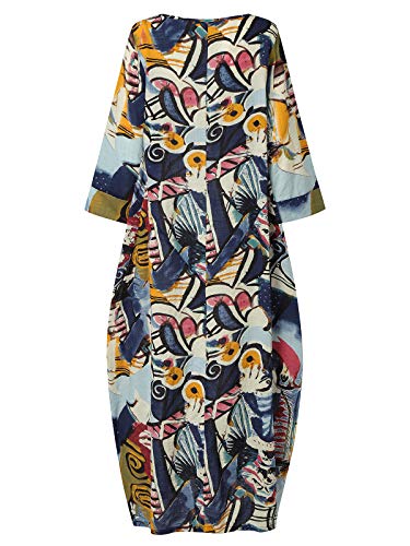 Image of Celmia Autumn Solid Loose Long Maxi Dress Cotton Caftan