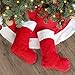 Ivenf Christmas Stockings, 2 Pcs 19 inches Classic Red and White Mercerized...
