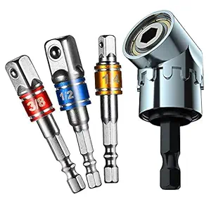 Right Angle Impact Driver, Right Angle Bit, Socket Attachment Drill, Nut Driver Set, Universal Socket Wrench, Angle Drill Adapter, 3Pcs 1/4 3/8 1/2