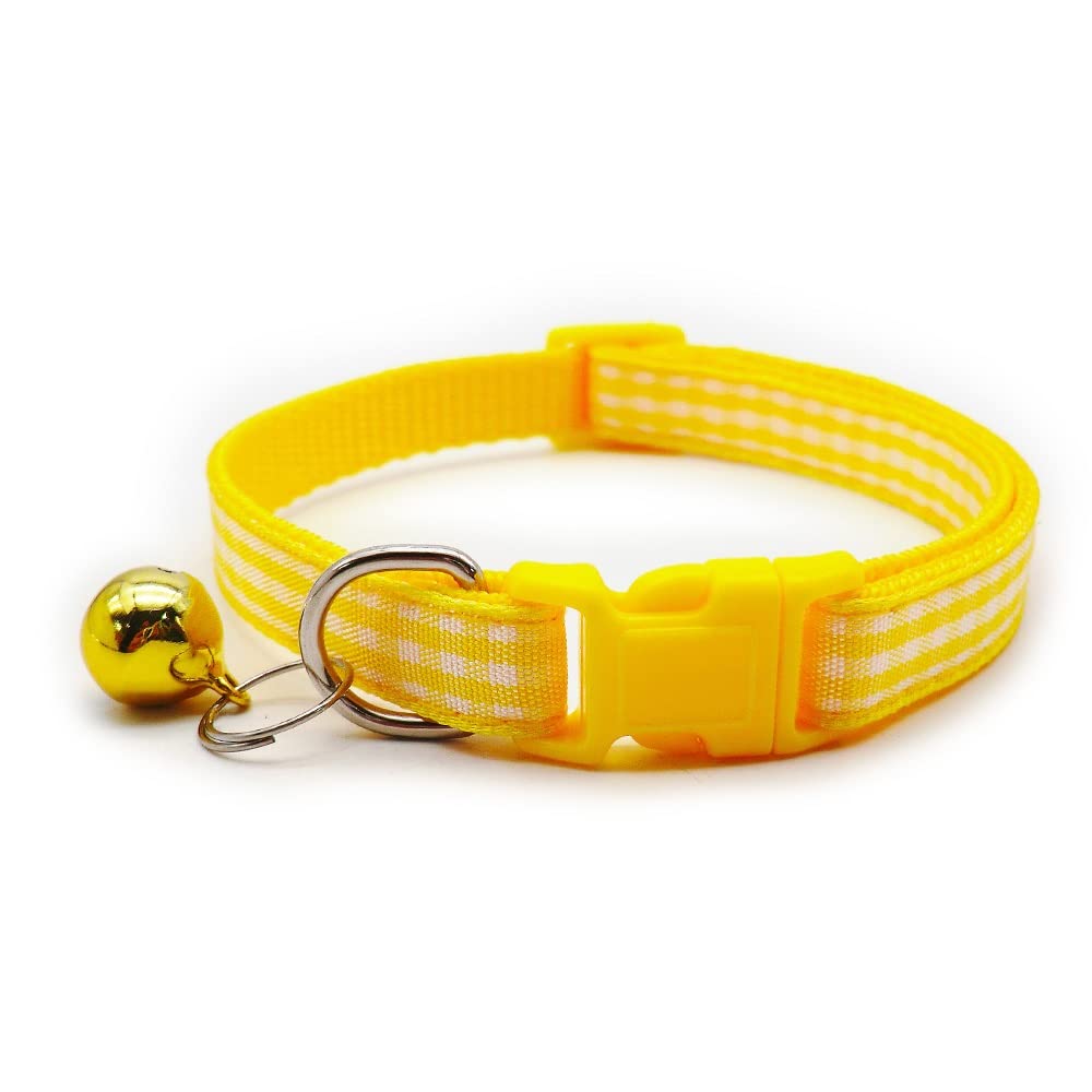 Small Dog Puppy Pet Collar Check Checkered Design with Bell Nylon Adjustable Size 19-32cm Yellow - Image 2